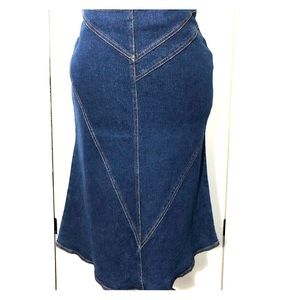 Free People Stretch Blue Denim Trumpet Flare Skirt